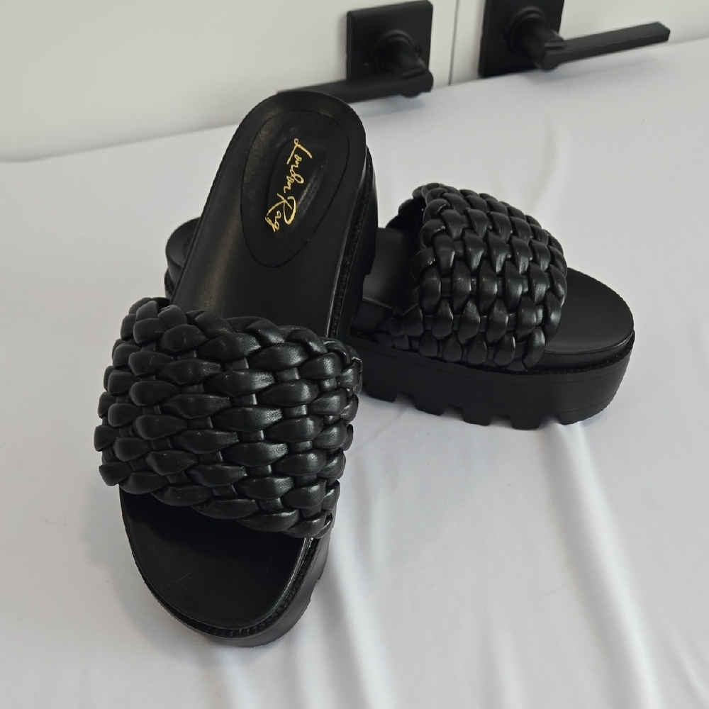 Black Woven Platform Slide Sandals